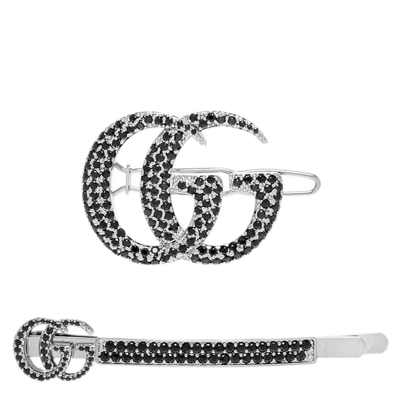 Gucci Double G Hair Slide Set with Crystals - Silver-toned