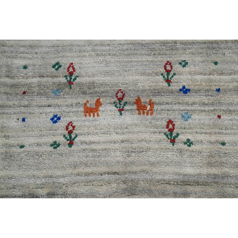 Hand Knotted Oriental 100% Wool Carpet Tribal Animal Pictorial Greys & Charcoal Gabbeh Area Rug - 9' 10'' X 7' 10''