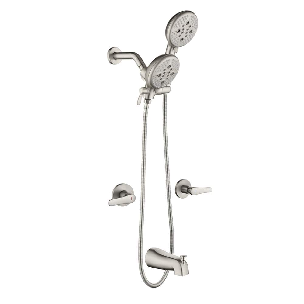 Wall Mount Shower Faucet with Tub Spout Brass 5-Setting Spray Dual Head Complete Shower System with Valve