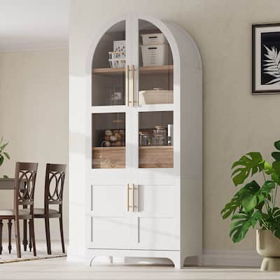 71" Tall Arched Kitchen Pantry Cabinet with Door Shelves,Hidden Drawer & Glass Door - N/A