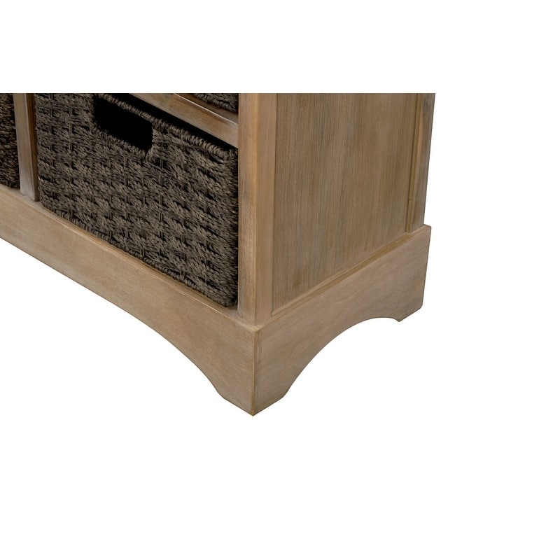 Rustic Acacia&Rattan Storage Cabinet-Farmhouse Style,No Assembly