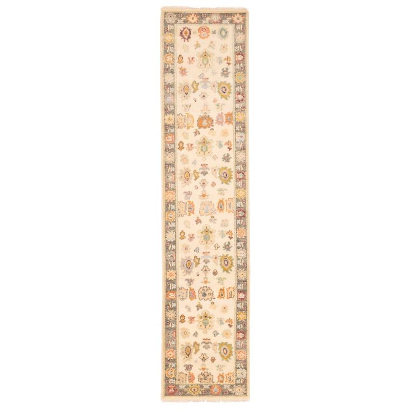 ECARPETGALLERY Hand-knotted Modern Oushak Cream Wool Rug - 2'6 x 11'8