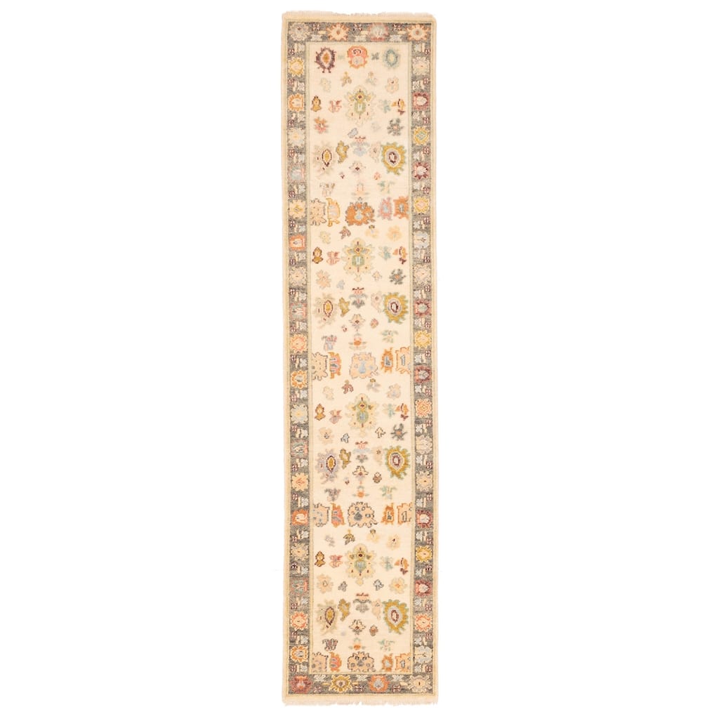 ECARPETGALLERY Hand-knotted Modern Oushak Cream Wool Rug - 2'6 x 11'8