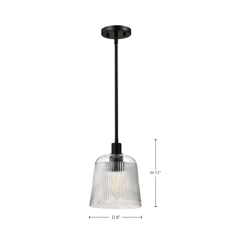 Grayson Small Pendant Matte Black Finish Clear Ribbed Glass - Matte Black