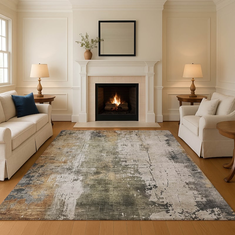 Premium Washable Super Soft Abstract Modern Mayfield Rug - Olive - 10' x 14'