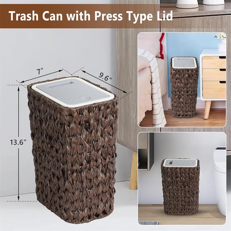 2.6 Gallon Small Garbage Can with Rattan Basket