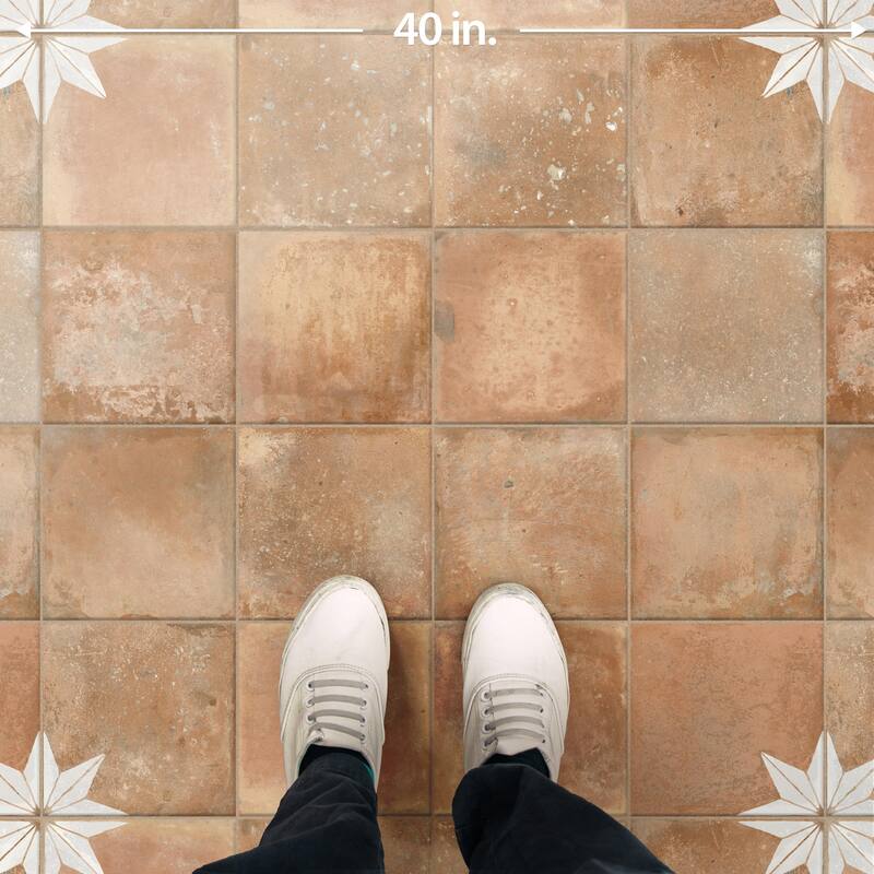 Merola Tile Kings Nonna with White Corner Star 17-7/8" x 17-7/8" Porcelain Floor and Wall Tile