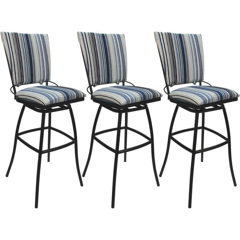 Set of 3 Outdoor Bar Stool Counter Extra Tall Jenna PB without Arms - Driftwood Blues - Black - Counter Height