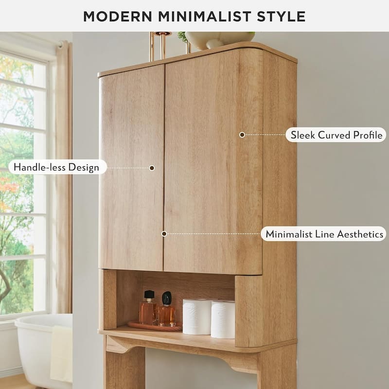 Modern Over The Toilet Storage Cabinet, Handle-Less Bathroom Cabinet - N/A