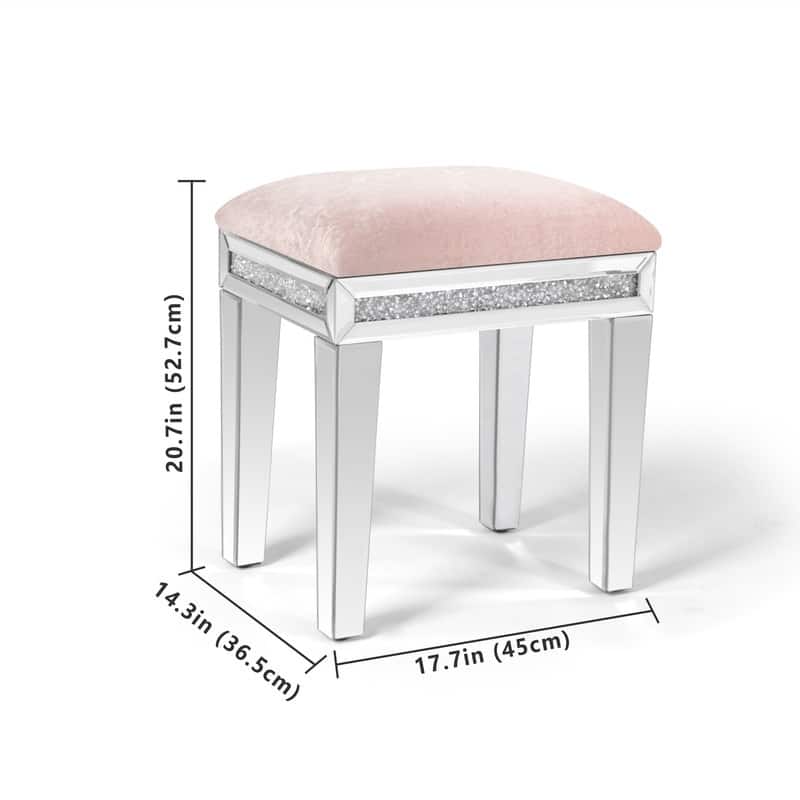 Mirror Diamond Vanity Stool with Velvet Upholstered Seat