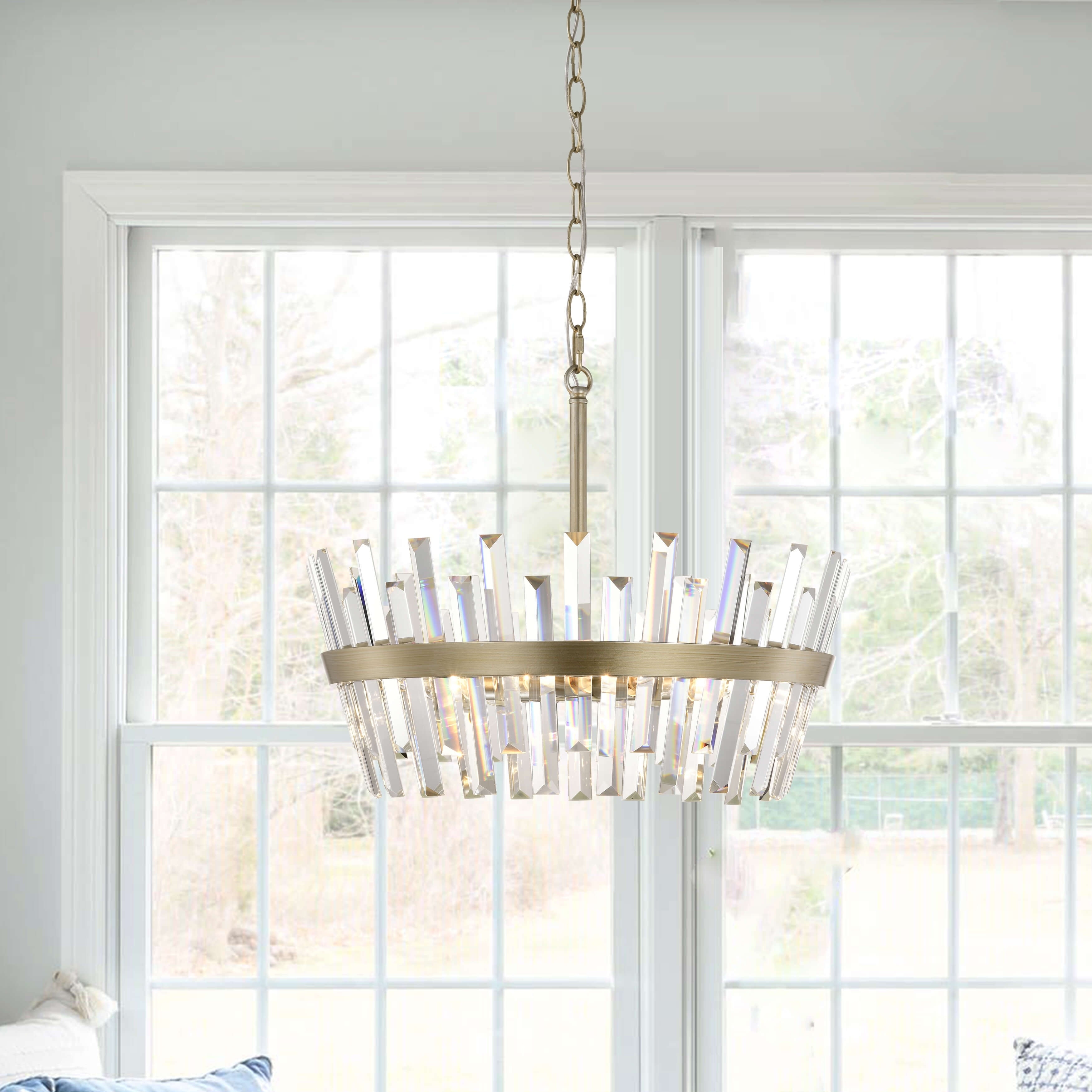 Daisy 6-Light Glam Crystal Glass Prism Round Chandelier