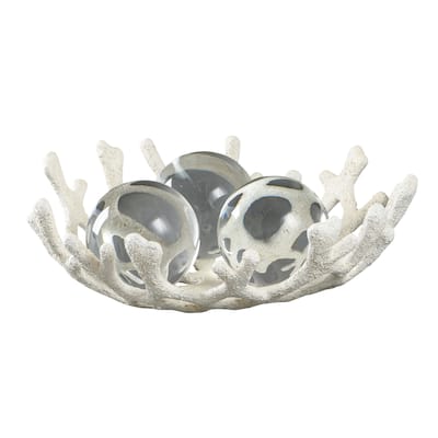 StyleCraft Tabletop Décor - Norman Wyatt Home - White Molded Bowl with Clear Glass Orbs
