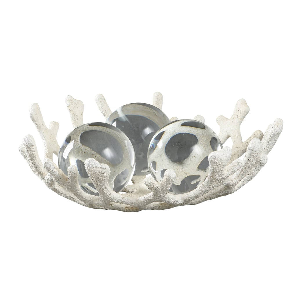 StyleCraft Tabletop Décor - Norman Wyatt Home - White Molded Bowl with Clear Glass Orbs