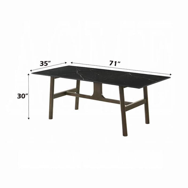 Eny Dining Table, 71 Inch Ceramic Rectangular Top, Walnut Brown Wood - Black, Walnut Brown