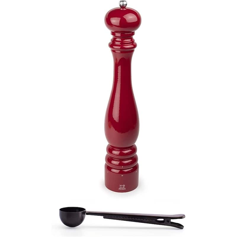 Peugeot Paris u'Select 16-inch Pepper Mill Gift Set, Passion Red - With Stainless Steel Spice Scoop/Bag Clip - Red - 2 Piece