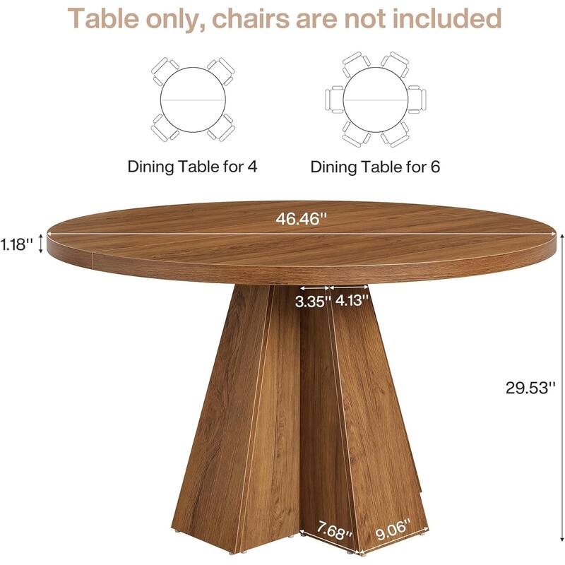 47-inch Round Dining Table, Modern Farmhouse Kitchen Table with Sturdy Base - 46.5" W x 46.5" D x 29.5" H