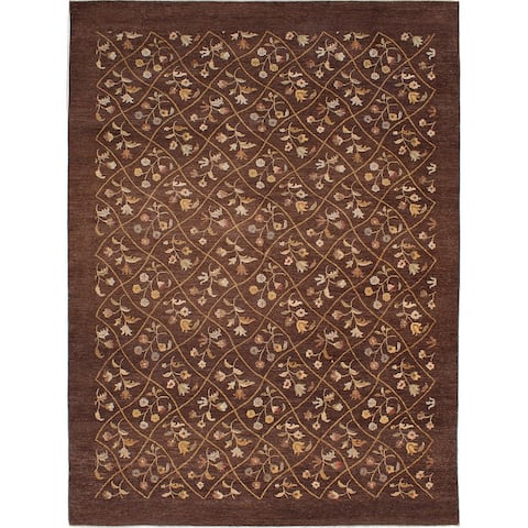 ECARPETGALLERY Hand-knotted Chobi Twisted Brown Wool Rug - 9'0 x 12'1