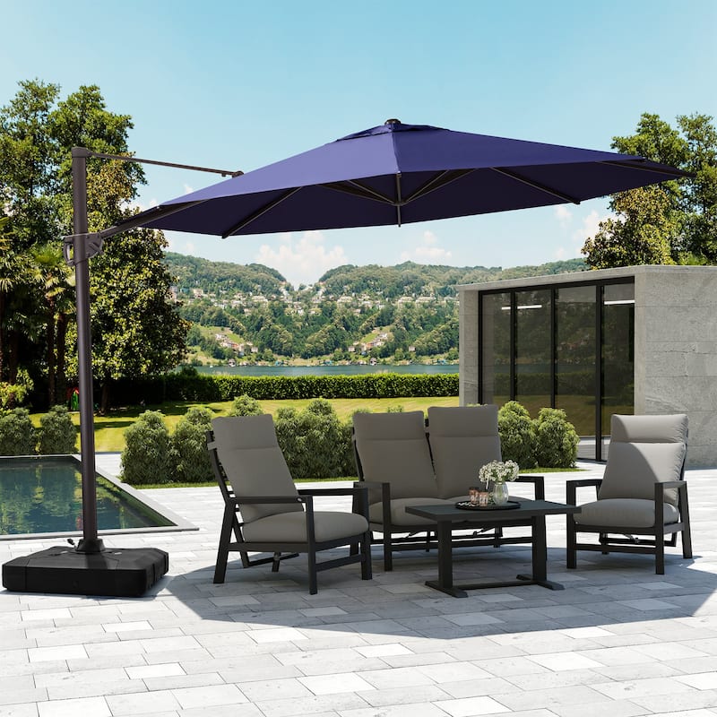 Outdoor Patio Cantilever Offset Umbrella with Base, Tilt and Rotational