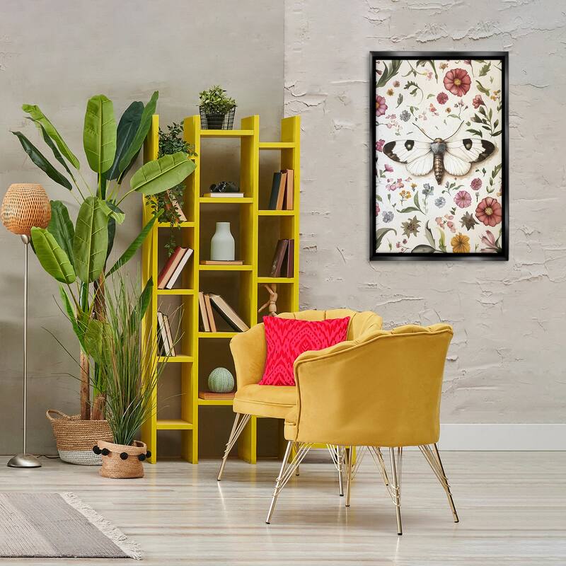 Stupell White Moth & Botanicals Framed Floater Canvas Wall Art Design By The Dutch Lady