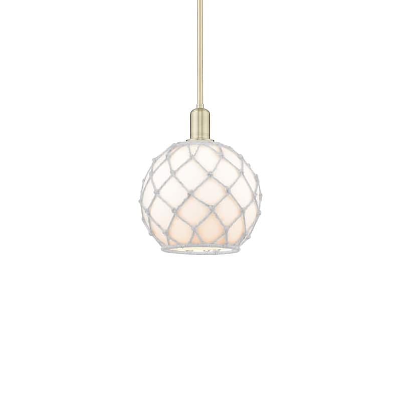 Innovations Lighting 716-1S-13-10 Farmhouse Rope Pendant Farmhouse - Antique Brass / White Glass with White Rope