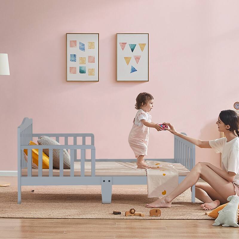 Costway Kids Toddler Wood Bed Bedroom Furniture w/ Guardrails - See Details