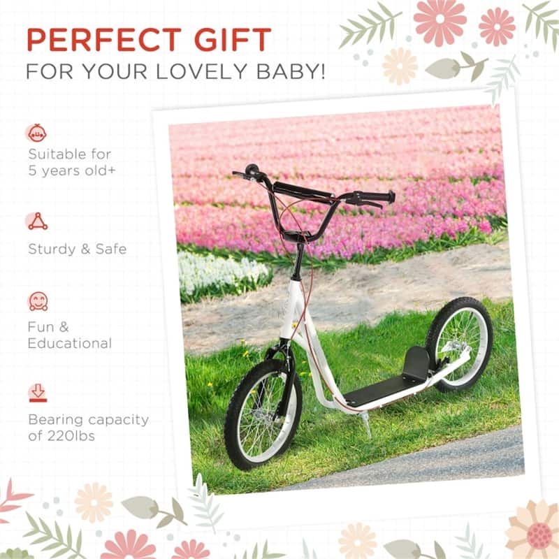 Children’s Ride-On Scooter with Soft Grip Handlebar and Anti-Slip Foot Deck for Outdoor Use - 54.75"L x 22.75"W x 35.5"-37.75"H