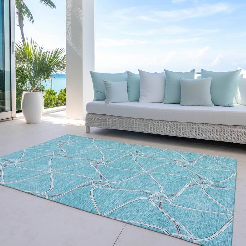 Machine Washable Indoor/ Outdoor Contemporary Links Chantille Rug - Teal - 2'6" x 3'10"