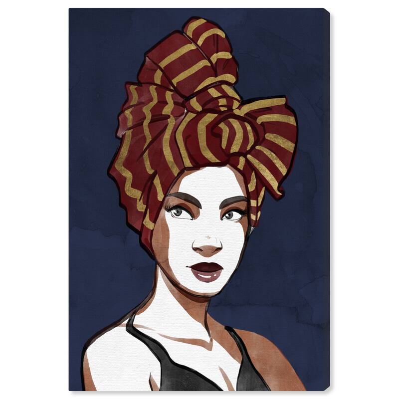 Wynwood Studio Canvas Fashion and Glam Woman of Wraps Blue and Dark Blue Glam Wall Art Canvas Print