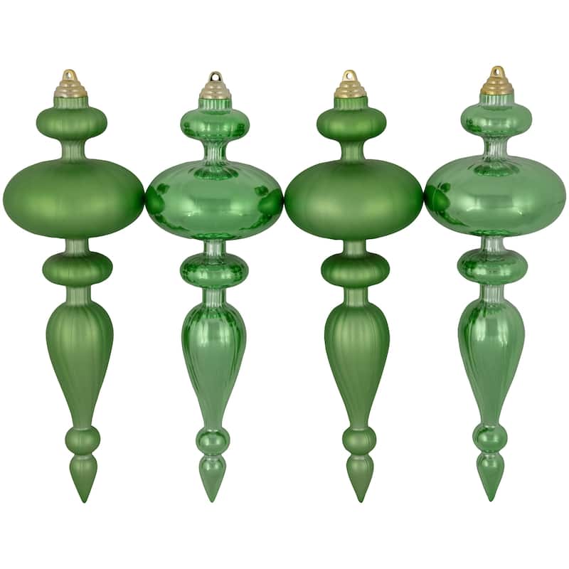 Commercial Size 2-Finish Christmas Finial Shatterproof Ornaments - Green -12" - 4ct