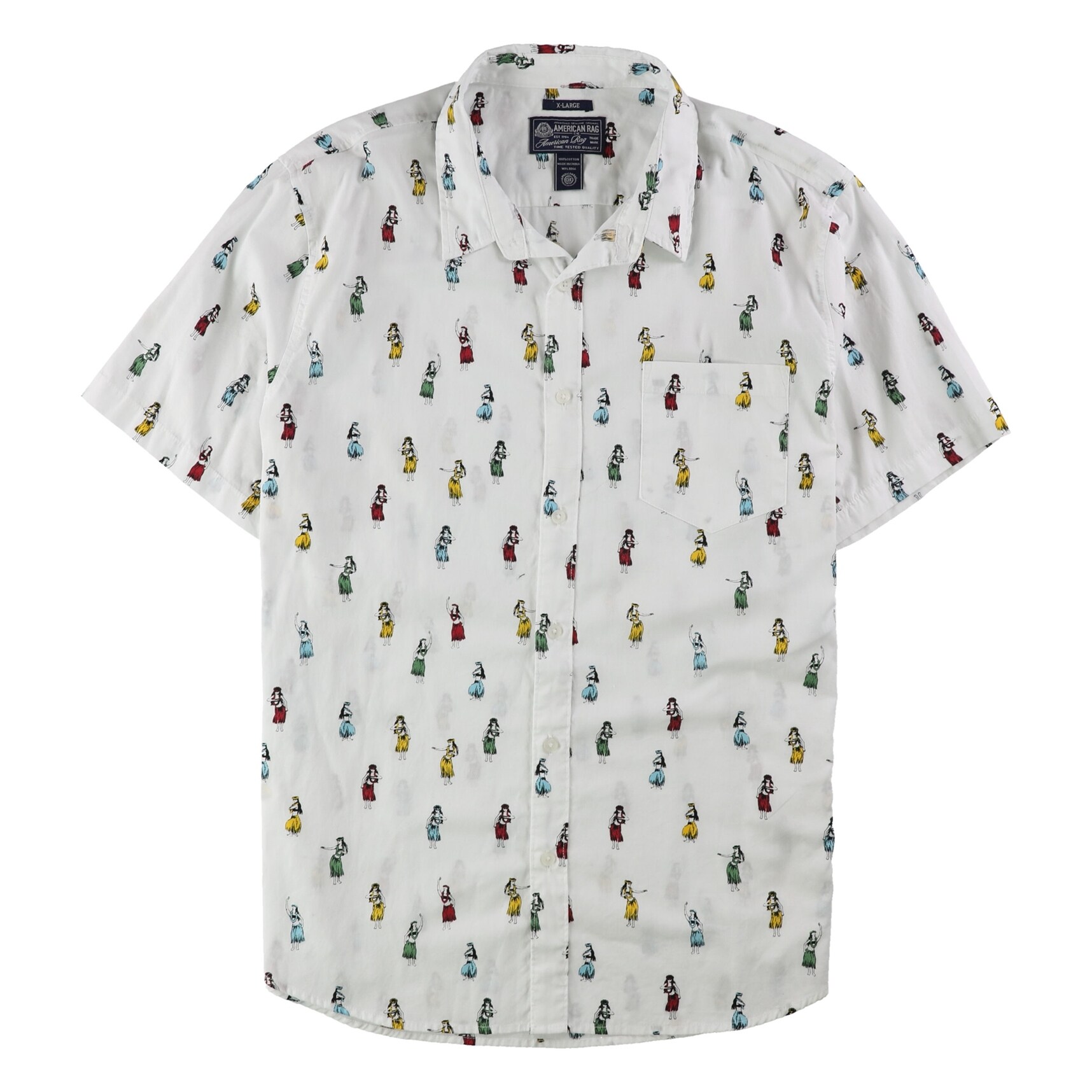 Shop American Rag Mens Hula Girl Print Button Up Shirt White
