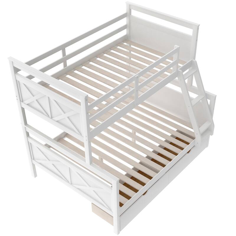 Twin over Full Bunk Bed with Inclined Ladder & Storage Drawers - Full-Length Safety Rail
