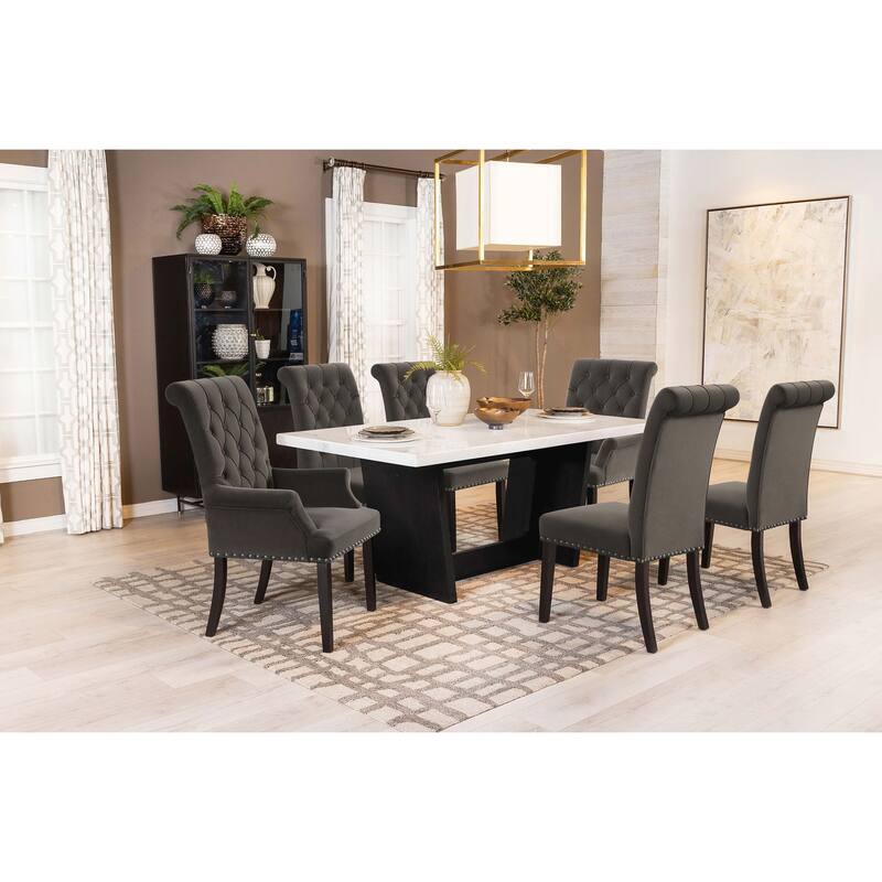 Maroney Rustic Espresso Marble Top Dining Table