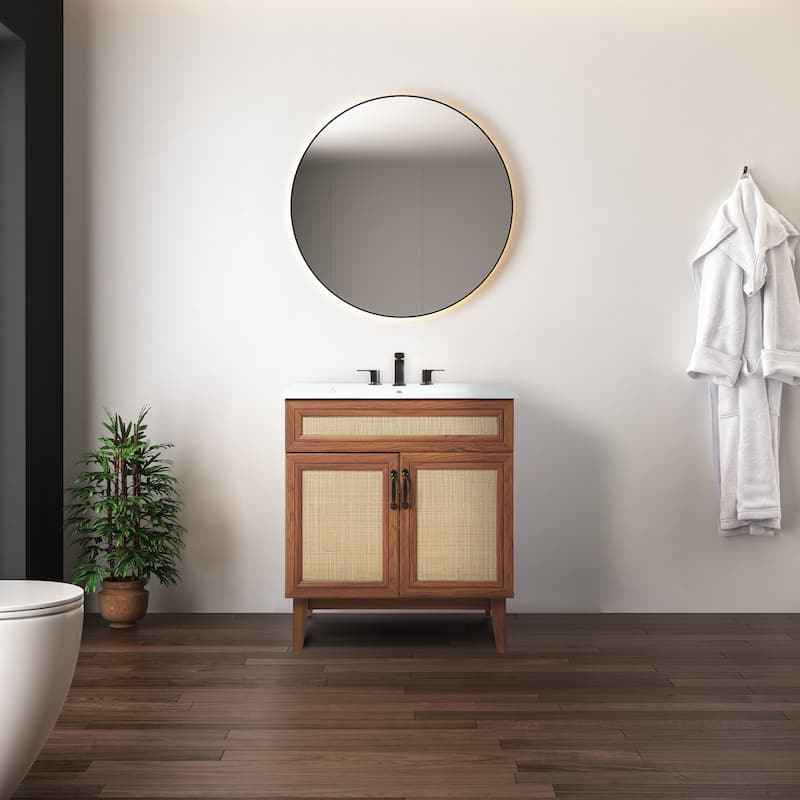 Ancillary Rattan Modern Farmhouse 2-Shelf Bath Vanity Cabinet Only (Sink Basin not Included), by JONATHAN Y