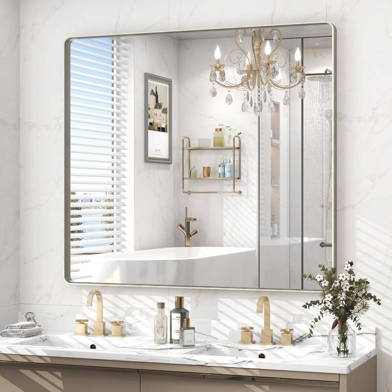 Aluminum Alloy Framed French Cleat Mounted Tempered Glass Wall Vanity Mirror - Silver - 40" x 36"