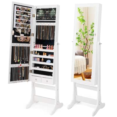 Costway Lockable Mirrored Jewelry Cabinet Armoire Organizer Storage - See Details