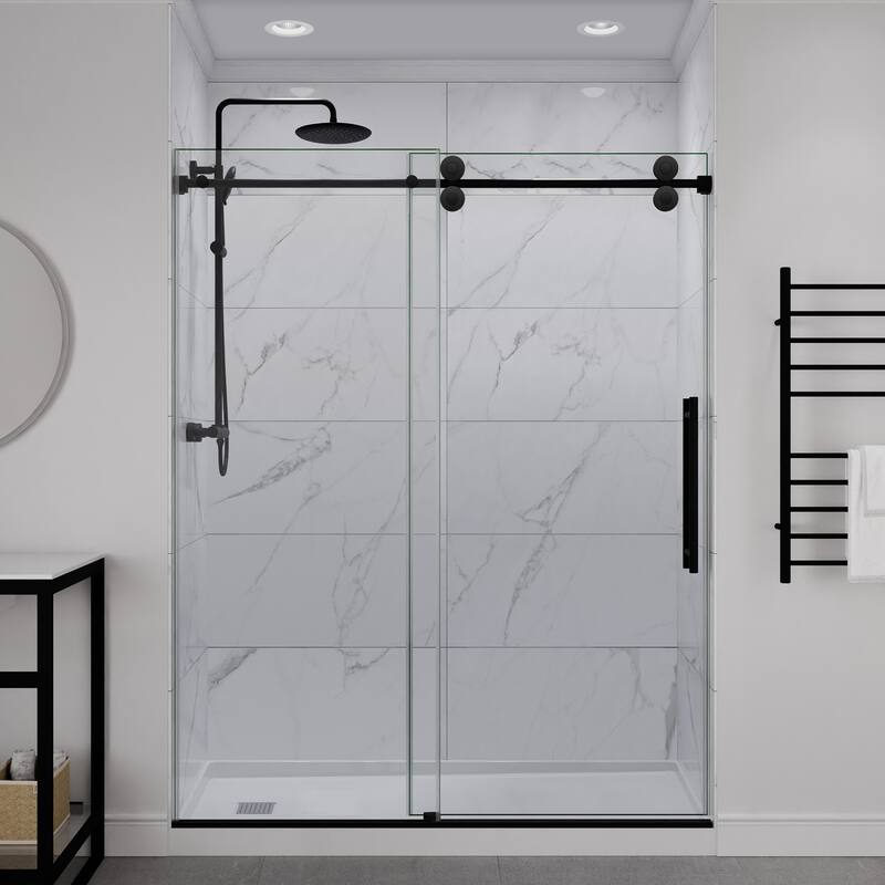 ANZZI Series 56 to 60 in. x 76 in. Frameless Shower Door with Sliding with Tsunami Guard Tempered Clear Glass