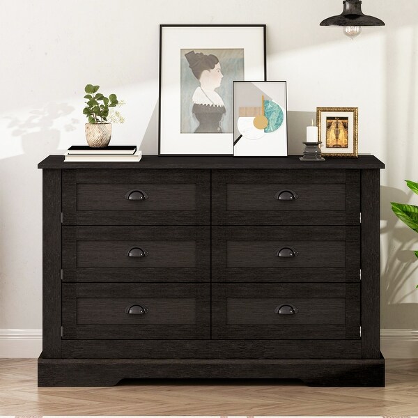 Retro Style Dresser Sideboard Buffet Storage Cabinets with 6 Drawer Metal Handle for Bedroom Hallway