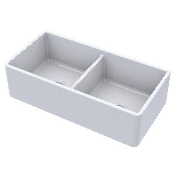 Harper Farmhouse Apron Front Fireclay 36 in. Double Bowl Kitchen Sink in Crisp White. Opens flyout.