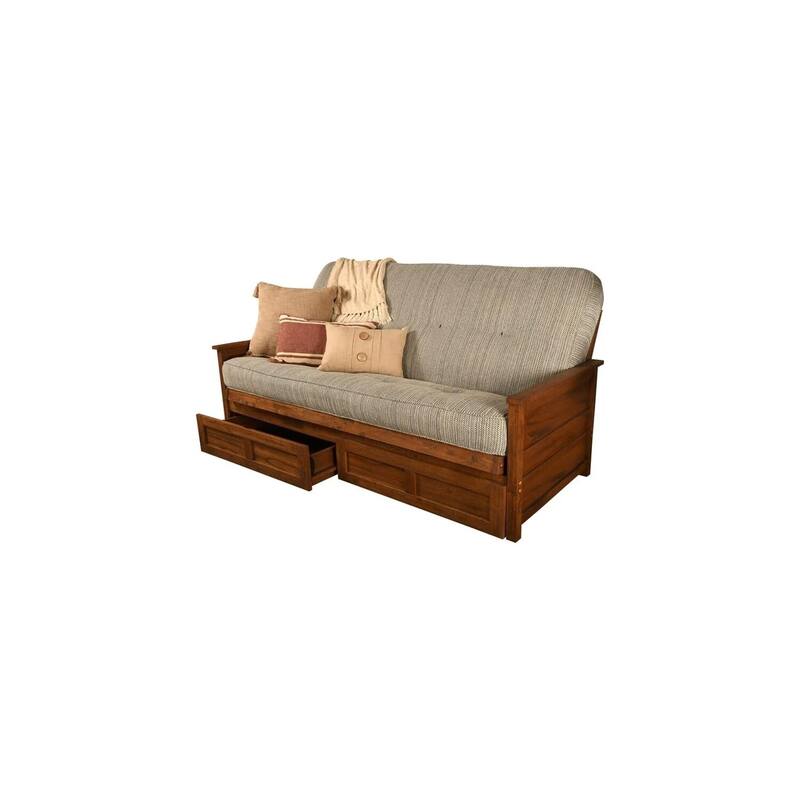 Classic Charm Futon Bed with Storage & Mattress - Full Size, Weathered Brown, Sloped Arm Design