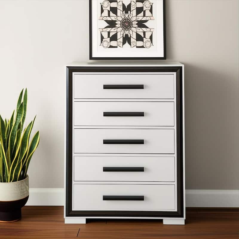 HomeRoots 48" Gray And Black Wood Five Drawer Dresser - Black/Gray - 5-drawer