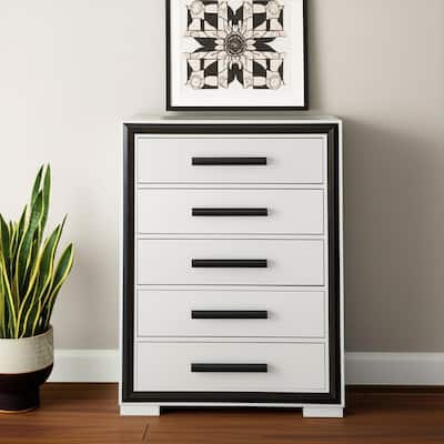 HomeRoots 48" Gray And Black Wood Five Drawer Dresser