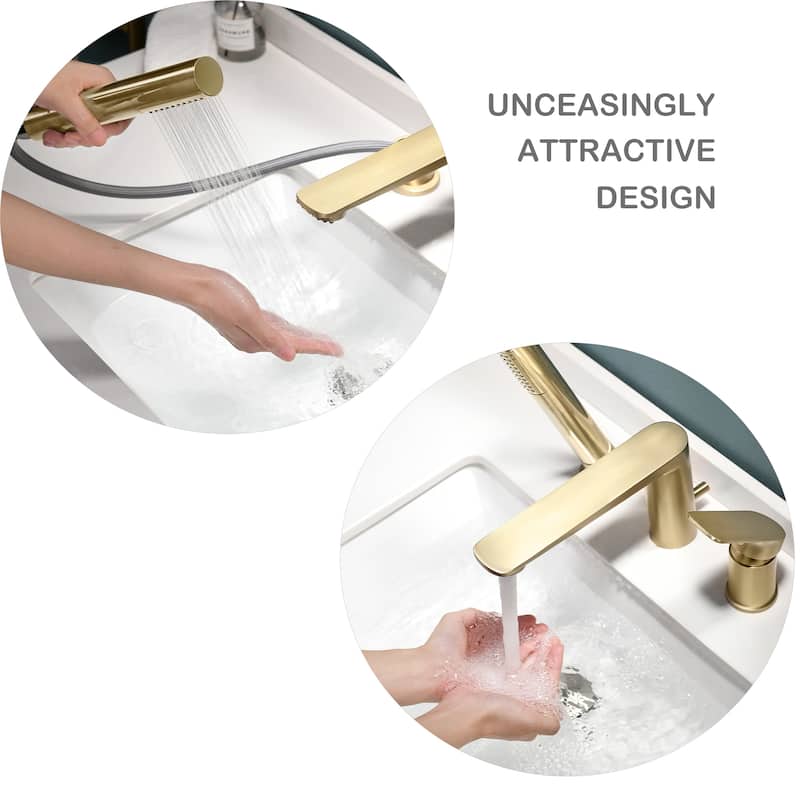 Deck Mounted 3-Hole Bathtub Faucet Widespread Mixer Faucet with Hand Shower