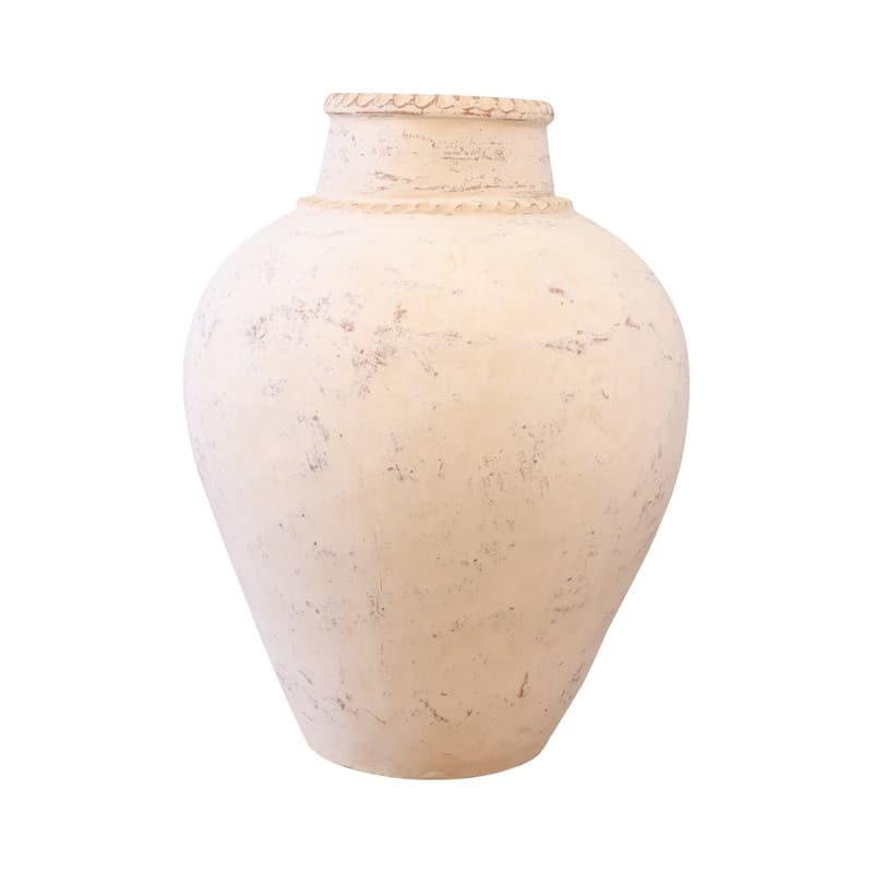 Approx. 20inches High Terracotta Vase with Lace Decor Distressed White