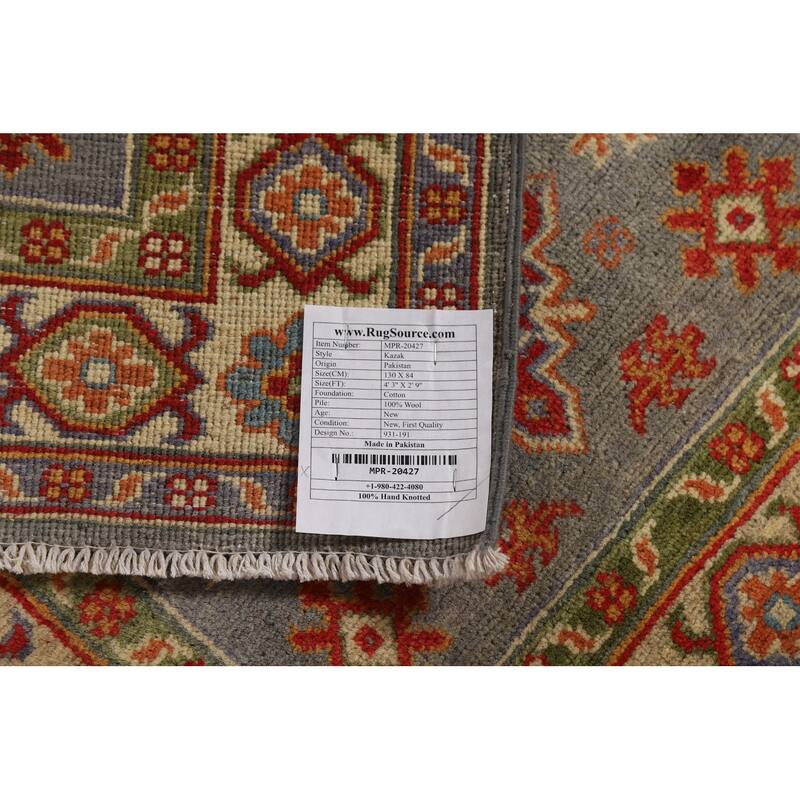 Gray Kazak Traditional Foyer Rug Handmade Wool Carpet - 2'9"x 4'3"