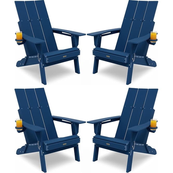 WINSOON Modern HDPE Outdoor Folding Adirondack Chair With Cup Holder Set Of 4