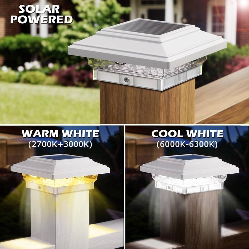 6-Pack 4x4 Solar Post Lights - 50Lm, 2 Modes, Waterproof
