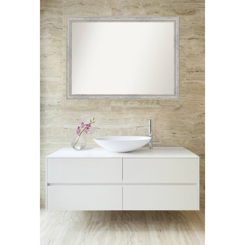 Angled Non-Beveled Wood Framed Bathroom Vanity Wall Mirror