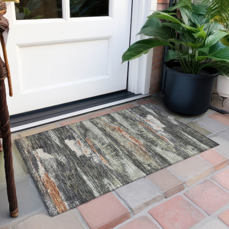 Machine Washable Indoor/ Outdoor Abstract Modern Chantille Rug - Charcoal - 1'8" x 2'6"