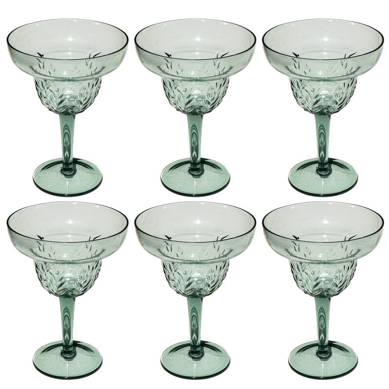 Abode Homewares Embossed Leaf Acrylic Margarita Glass - Sage - 18.8 oz - Set of 6 - Sage