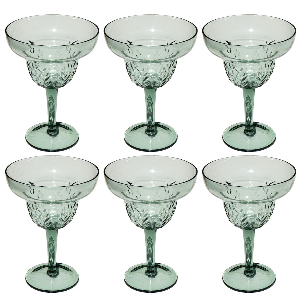 Abode Homewares Embossed Leaf Acrylic Margarita Glass - Sage - 18.8 oz - Set of 6